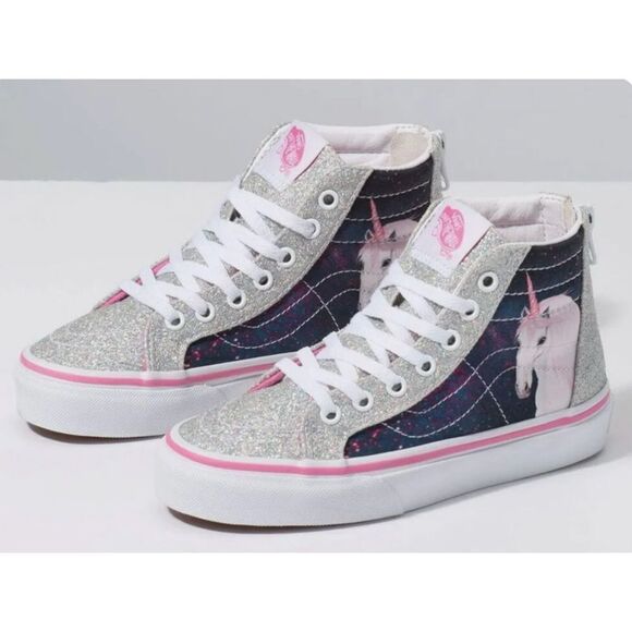 VANS Digi Unicorn Sk8-Hi Zip Silver Glitter Girls Sneakers Size 7 - Picture 2 of 13